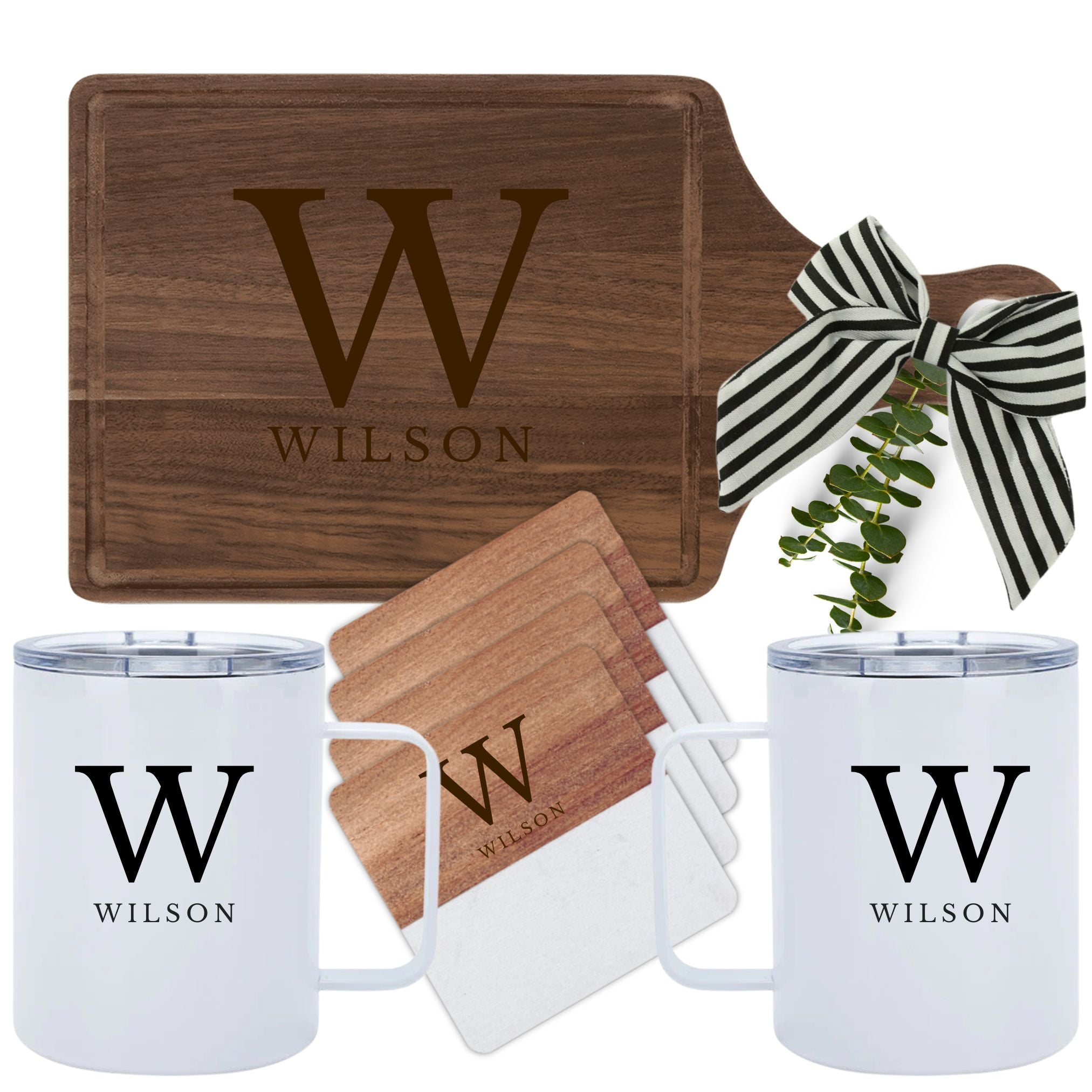 Realtor Closing Gift - Cutting Board & Mugs Basket