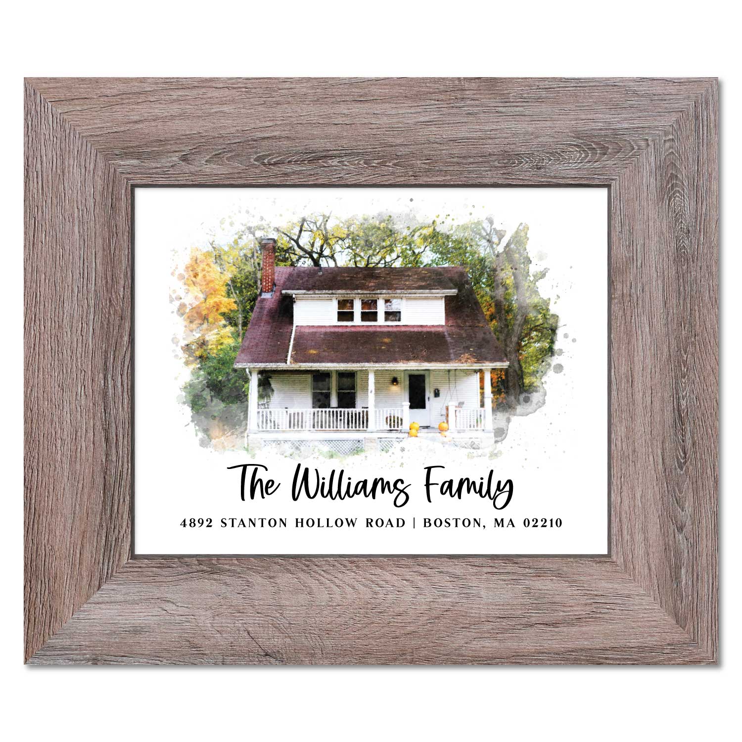 Realtor Closing Gift - Wood Framed Watercolor Home Print - 0